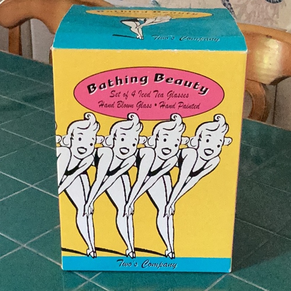 Two’s Company 4 Bathing Beauty Iced Tea Glasses Handblown Hand-painted Bikini - Picture 2 of 12
